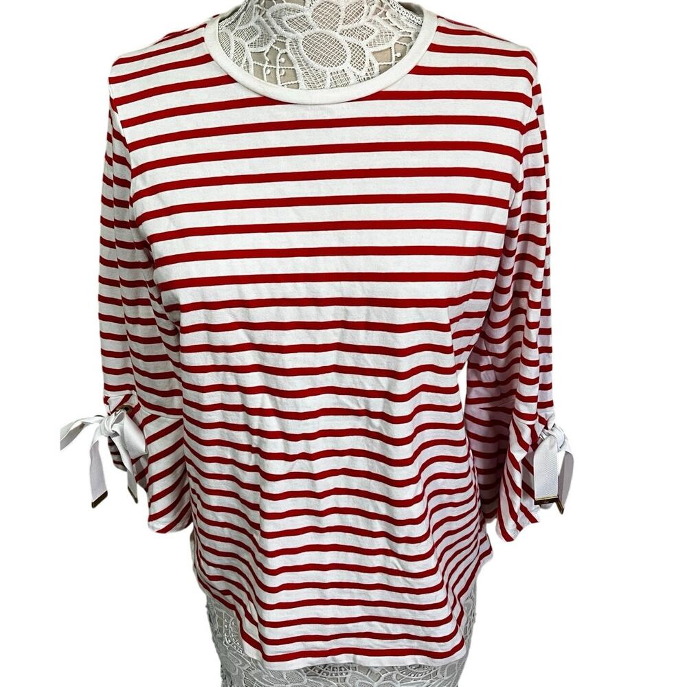 Lauren Ralph Lauren Preppy Red & White Striped 100% Cotton Top- Size Large